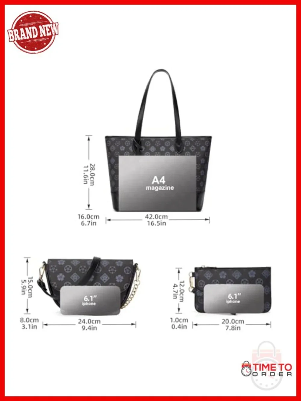 3-Piece PU Leather Tote Bag Set with Hobo and Mini Purse Satchel